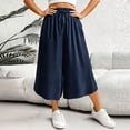 thumbnail image 4 of Cagogo Women Plus Size Wide Leg Capri Pants Elastic Waist Flowy Casual Loose Pockets Summer Lounge Cropped Beach Trousers Solid Fashion Clothes, Navy 3XL, 4 of 9