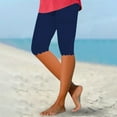 thumbnail image 2 of up to 20% off! Hontri Women's Leggings Under $10 Capri Leggings for Women Knee Length Capri Leggings Summer Cropped Pants Casual Solid Comfy Capris, Navy XL, 2 of 5