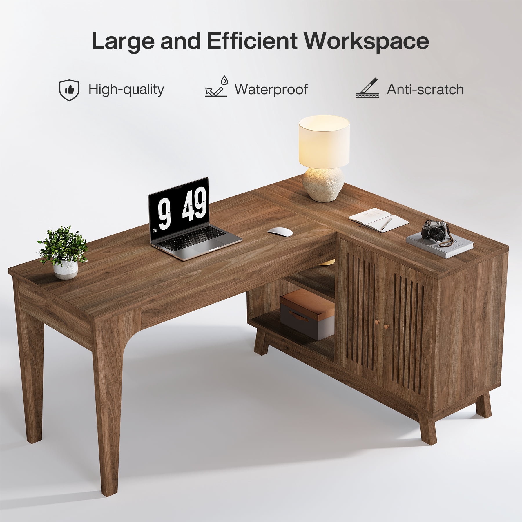 Tribesigns 57-Inch Wood L-Shaped Corner Computer Desk for Home Office, Walnut