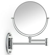 Miusco 7X Extendable Magnifying, Wall Mounted Makeup, Face Mirrors, Round, Chrome, 8 inch