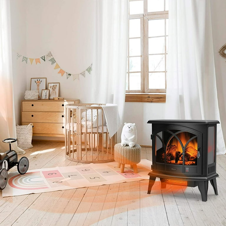 TURBRO Suburbs TS23-C Electric Fireplace Infrared Heater with Curved Door-  Freestanding Fireplace Stove with Adjustable Flame Effects, Overheating  Protection, Timer, Remote Control - 23 1400W Black - Walmart.com