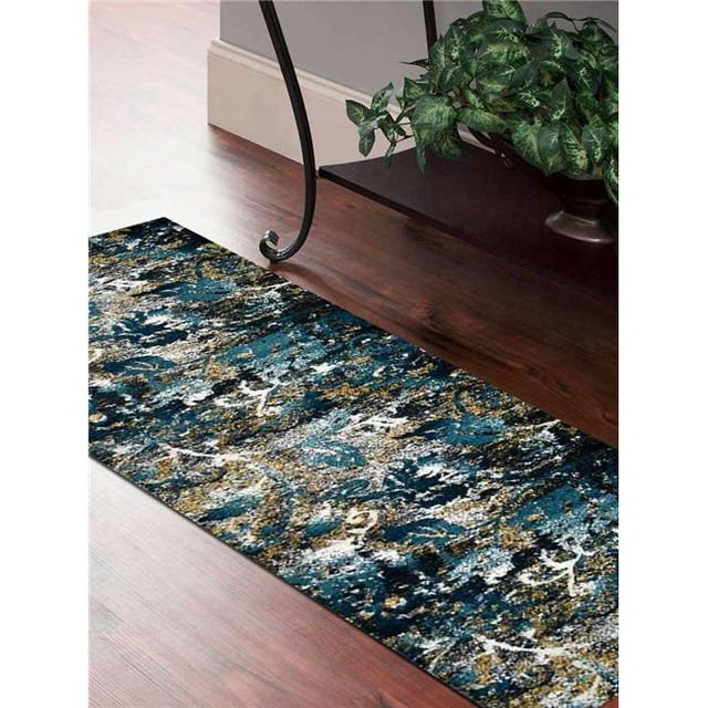 Get My Rugs MX0014M3203G93 3 ft. 2 in. x 10 ft. Machine Woven Polypropylene Runner Rug, Turkish Floral - Silver Blue