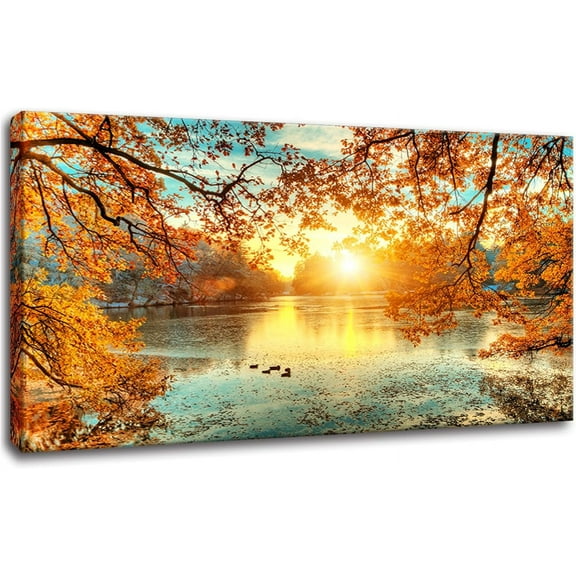 Aaheei Landscape Tree Canvas Wall Art Fall Forest Sunset Wall Decor Poster Lake Water Pictures for bedroom wall decor Natural Scenery Paintings Artwork Living Room Decor Home Office Decoration
