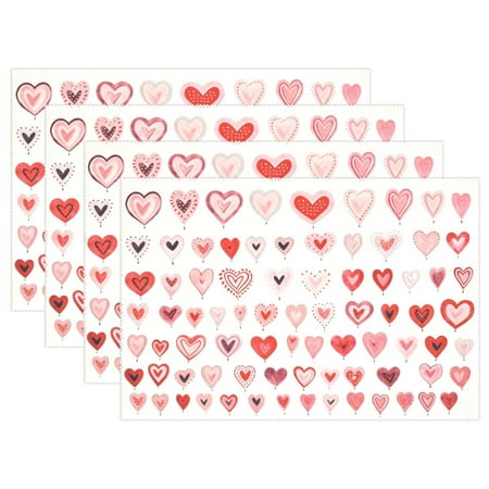 

Ryvnso Placemats Set of 4 Hearts Print Dining Mats Heat-Resistant Non-Slip Washable Table Mat
