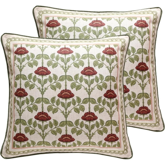 Ryan; Square Throw Pillow Covers 18"x18" Pack of 2, Yellow Green French Cushion Covers with Red Rose Floral Pattern Decoration Pillowcases for Bed, Living Room, Outdoor, Car