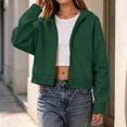thumbnail image 4 of Hooded Zip Women Cropped Jackets Long Sleeve Sweatshirt with Pocket,Drop Shoulder Casual Fall Winter Daily Home Outdoor Wear,Green,M, 4 of 9