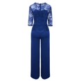 thumbnail image 3 of Zpanxa Jumpsuit for Women Clearance Three Quarter Sleeve Elegant Party Evening Casual Lace Jumpsuit High Waisted Wide Leg Pants Blue L, 3 of 7