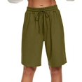 thumbnail image 4 of BLOCLOALO Bermuda Shorts Casual Shorts Women's Shorts Knee Length Elastic Waist Drawstring Exercise Basketball Shorts Belt Loose Shorts Long Shorts for Women Wide Leg Shorts Army Green L, 4 of 4