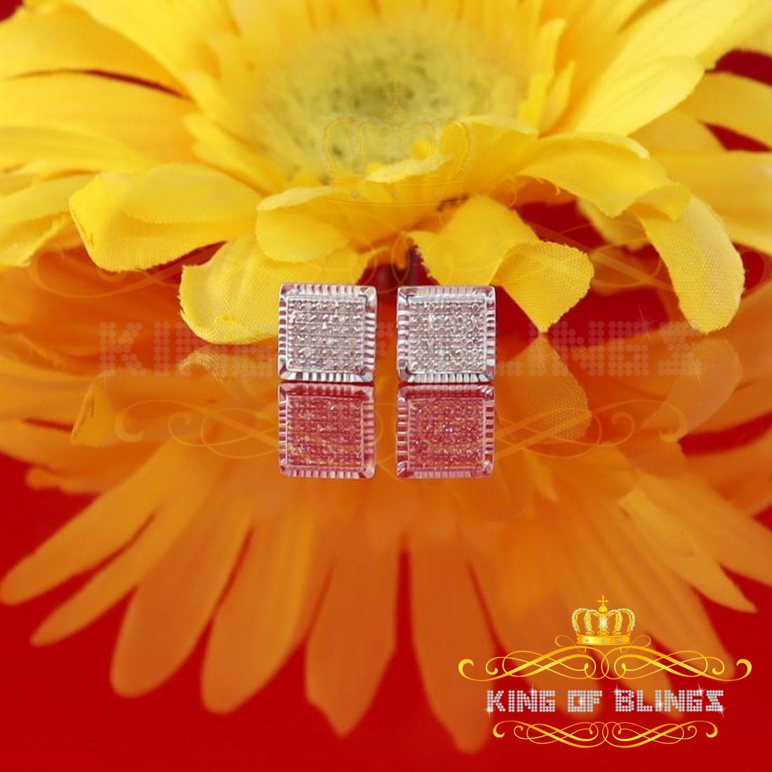 King of Bling's Aretes Para Hombre 925 White Silver 0.20ct Diamond Women,s & Men's Stud Earrings