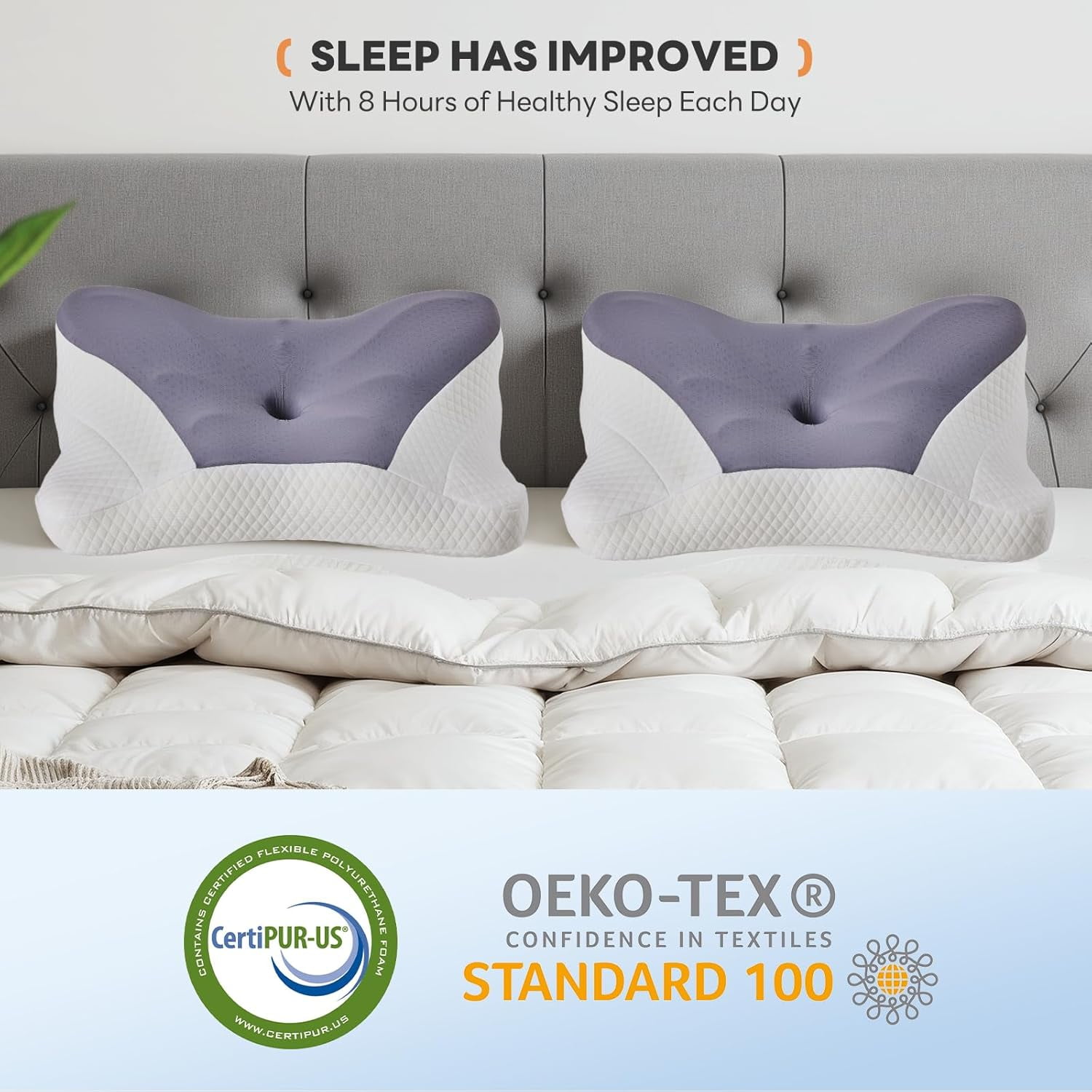 Cervical Pillow for Neck and Shoulder, Ergonomic Memory Foam Pillow with Contour Design, Supports Side Back and Stomach Sleepers, Cooling Orthopedic Pillow, Queen Size, Dark Gray