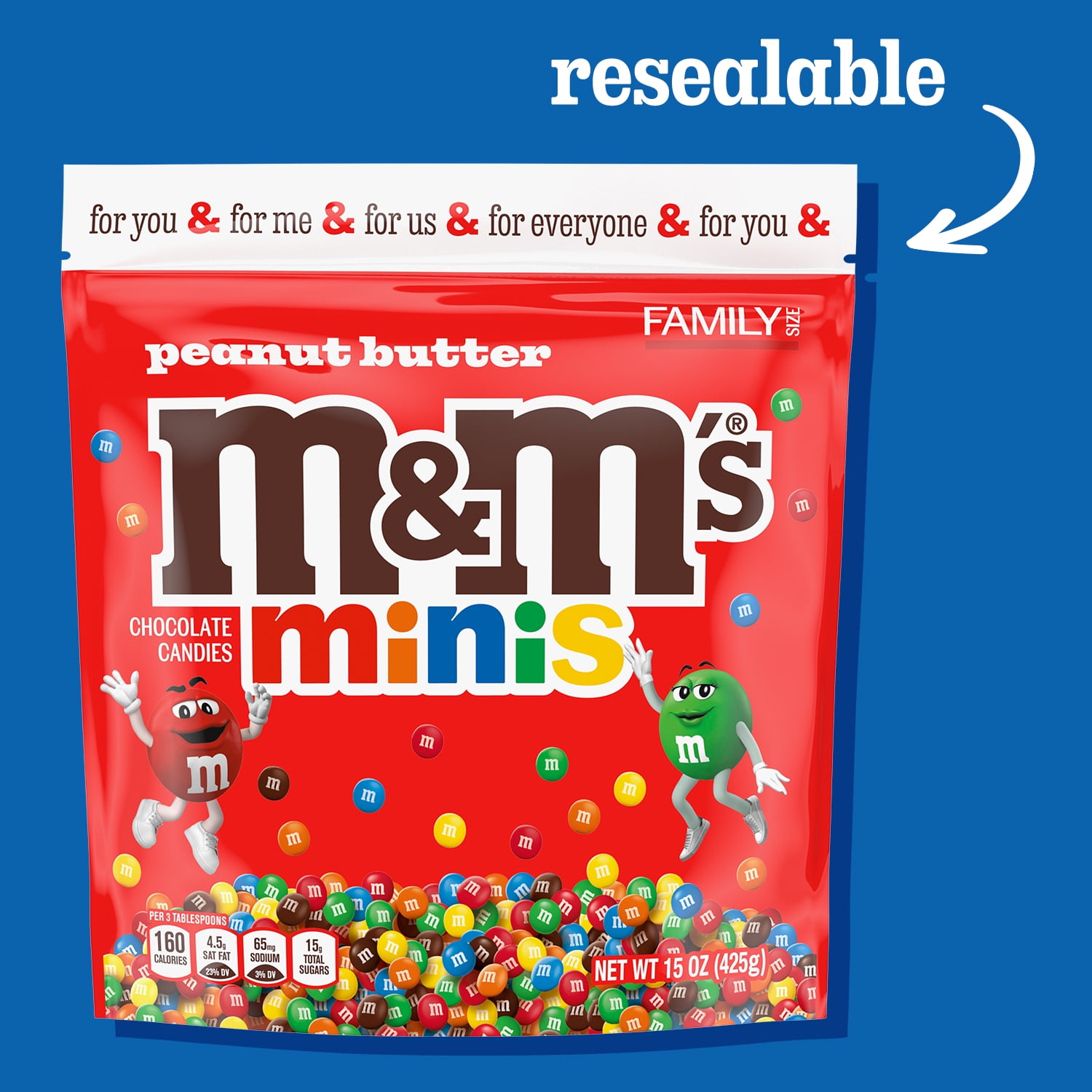 M&M's Minis Peanut Butter Candy, Family Size - 15 oz Bulk Resealable Bag