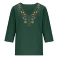 thumbnail image 5 of GEWSEY Linen Tops for Women 2026 Trendy Boho Embroidered V Neck 3/4 Sleeve Blouses Dressy Casual Loose Fit Shirts (Dark Green, XXL), 5 of 8