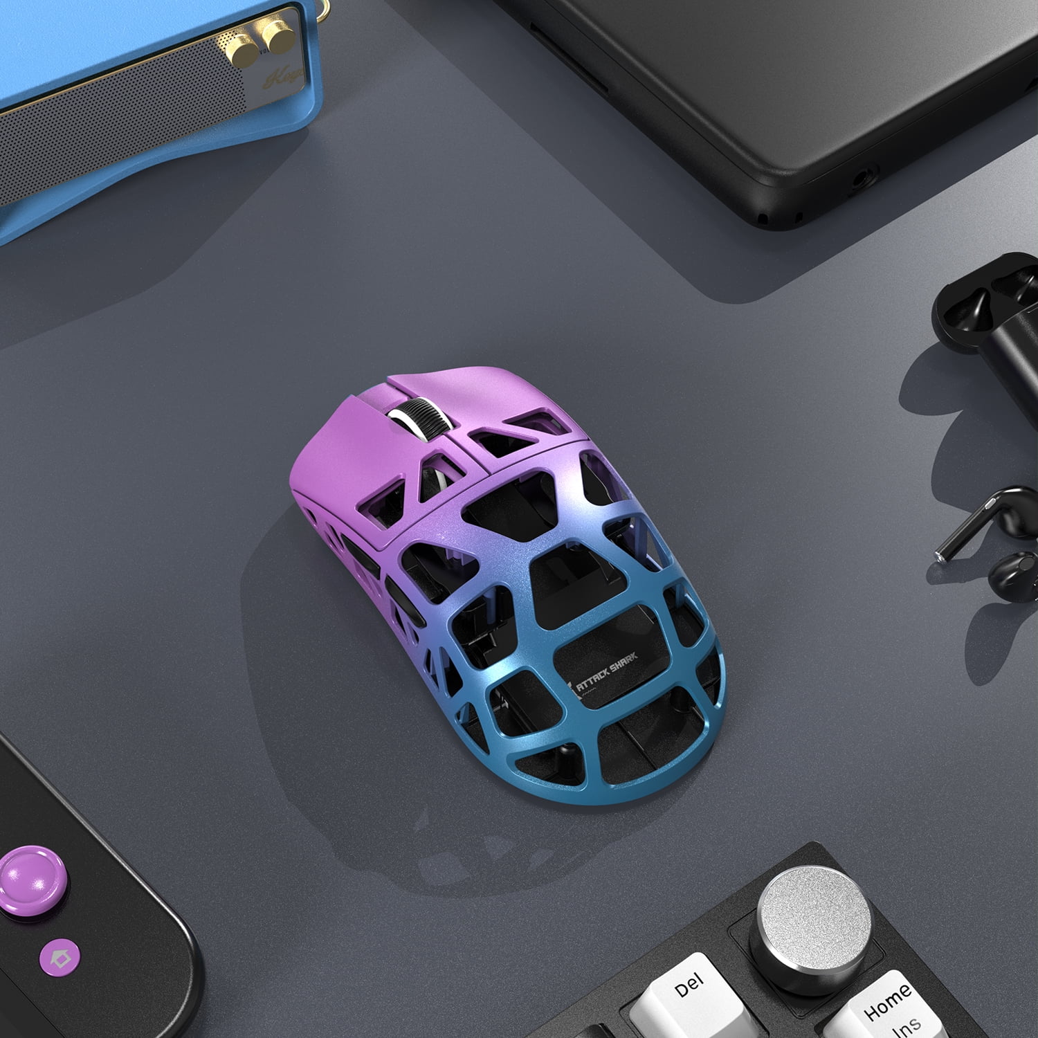 ATTACK SHARK R3 46g Superlight Magnesium Alloy Wireless Gaming Mouse, BT/2.4Ghz/Wired Computer Mouse, 8000Hz Wireless Polling Rate, PAW3395 26K DPI Sensor, Programmable Mice, PC/Laptop/Mac (Purple)