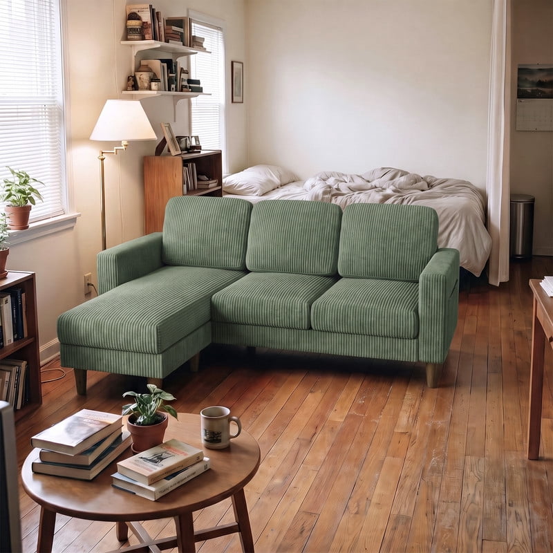 Lacoo L-Shaped Sofa Couch, 72" Modern Reversible Chaise Cloud Sofa with Cushions for Living Room, Apartment and Small Space, Corduroy Green