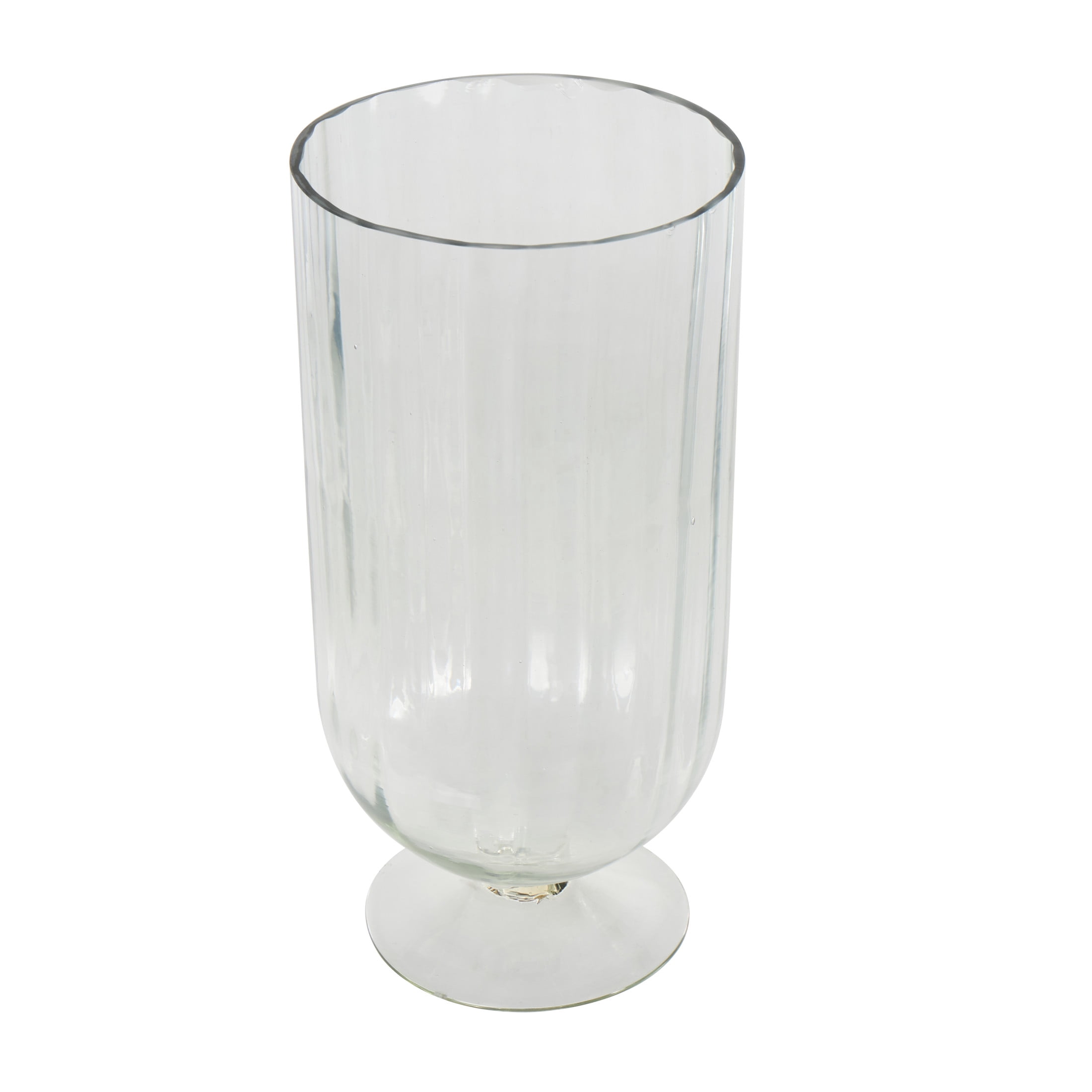 DecMode Glass Ribbed Fluted Hurricane Lamp with Elevated Base