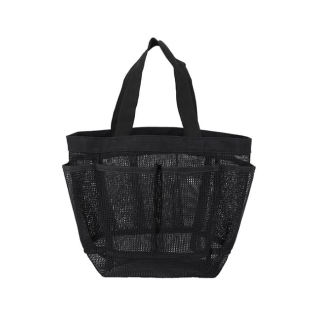 Bolsa de ducha de malla, bolsa de almacenamiento esencial para artículos de tocador, organizador portátil, cesta de ducha colgante para dormitorio, Negro