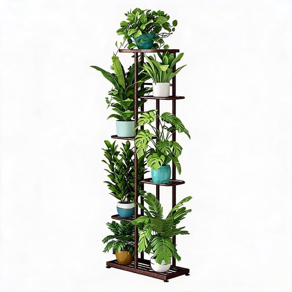 Metal Plant Stand Indoor Outdoor Tall 6 Tier 7 Potted Corner Tiered Planter Stand Holder, Large Flower Pot Shelf Display Rack for Patio Office Porch Balcony Garden – Bronze Gold