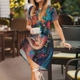 thumbnail image 3 of Xecao Robe Midi Bohème Colorée pour Femmes Été Manches Courtes avec Poches Décontractée Robe T-Shirt Fluide Robe de Plage, 3 of 6