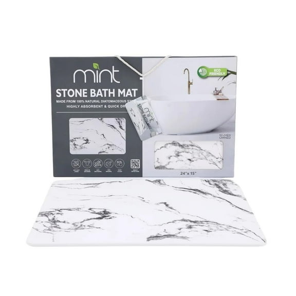 J&V TEXTILES Marble 24x15 Stone Bath Mat Diatomaceous Earth Shower Mat Non-Slip Super Absorbent Diatomite for Bathroom Floor Quick-Drying Easy to Clean White Marble