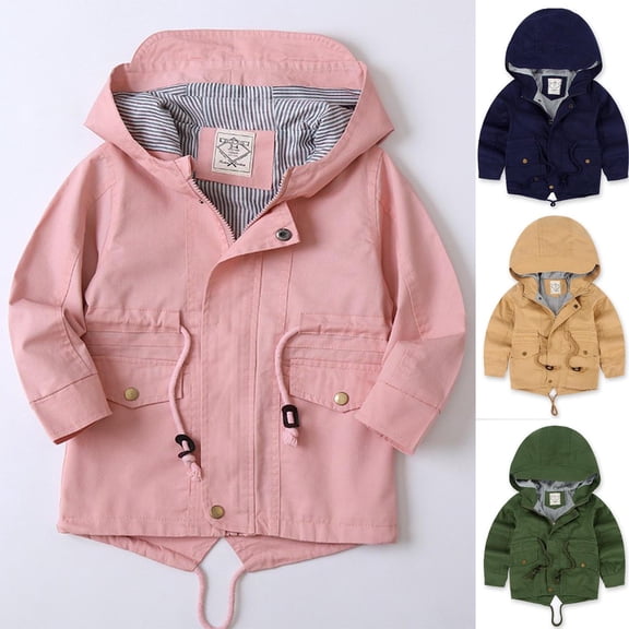 TAGOLD Kids Winter Coat 3-10 Years Solid Hooded Long Sleeve Waistline Coat with Zipper Button Pocket