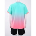thumbnail image 6 of Kvysinly Kids Boys 2 Piece Gradient Print Soccer Uniform Set Short Sleeve V Neck T-Shirt+ Sport Mint Green&Pink M, 6 of 7