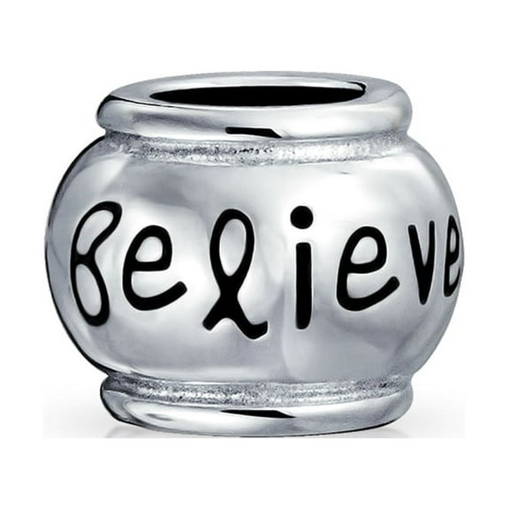 Bling Jewelry Womens Hope Believe Survivor Message Charm Bead Sterling Silver for European Bracelet