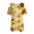 thumbnail image 3 of UoCefik Womens Cold Shoulder Tops Short Sleeve Dressy Casual Shirts Summer Fashion V Neck Basic Tees Sunflower Print Blouses Yellow M, 3 of 6