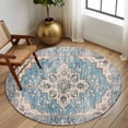 thumbnail image 3 of Blue Boho Round Area Rug 5 FT, Non Slip Bedroom Area Rug, Middle Century Abstract Art Western Geometric Washable Soft Circular Carpet Non-Shedding Floor Mat for Kitchen Dining Room Foyer Balcony Dorm, 3 of 9
