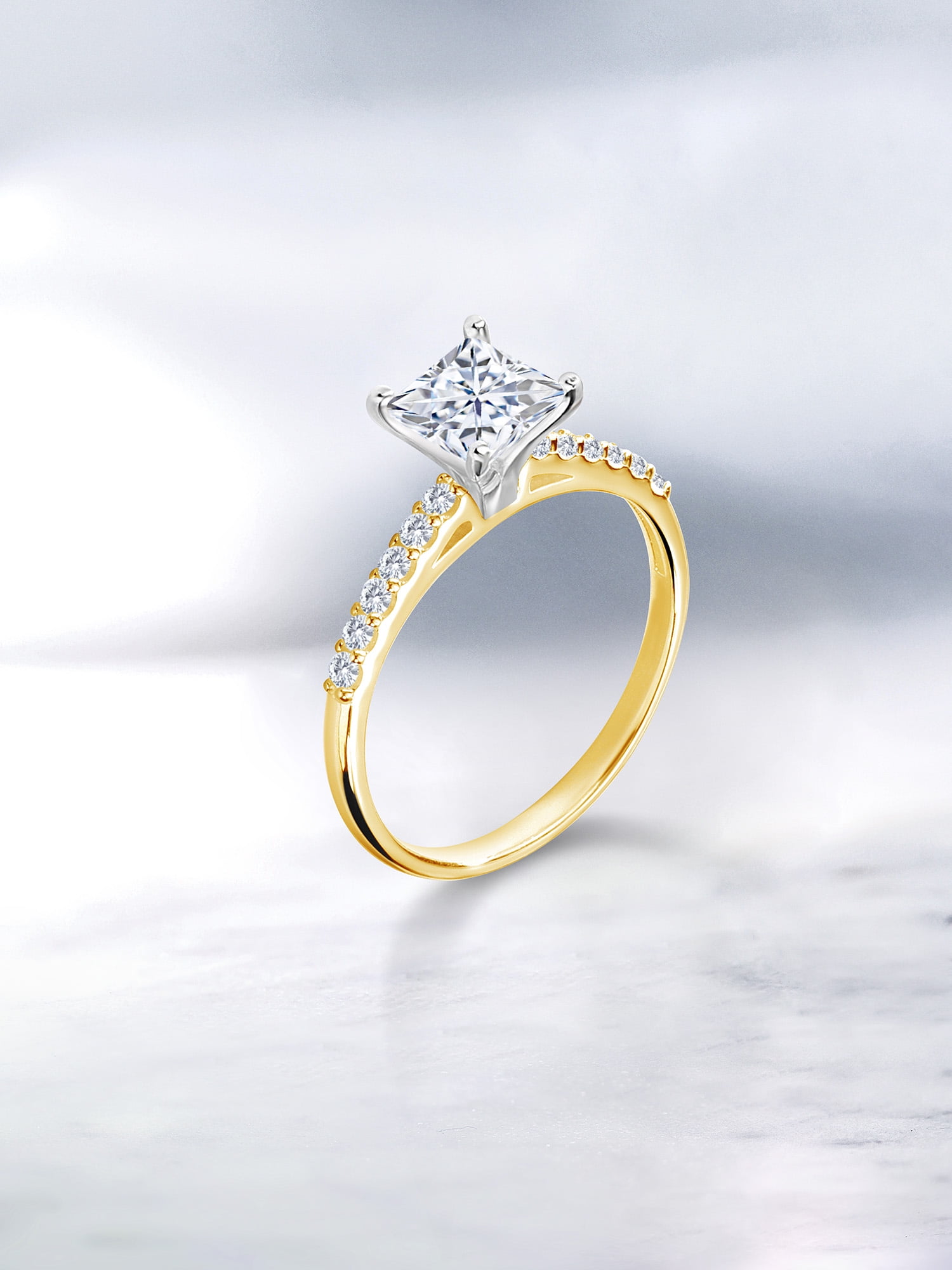 10K Yellow Gold Forever Classic Princess Cut Created Moissanite 