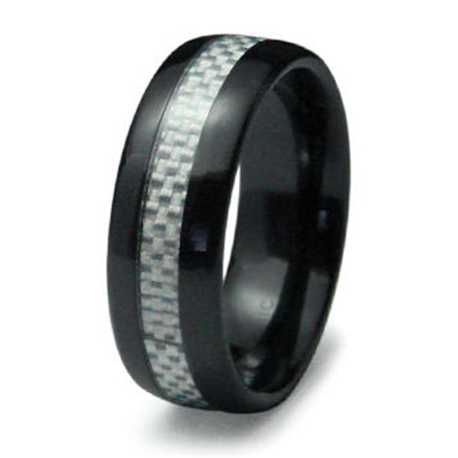 size 13 Ceramic Black Plated Men's RING with Silver Carbon Fiber Accent Band 