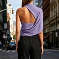 thumbnail image 6 of Dolkfu Elbow-Length Women Clothing Halter Purple Refreshing Pull-on Blouses & Tops Modern Romance Solid Tops Purple,L, 6 of 6
