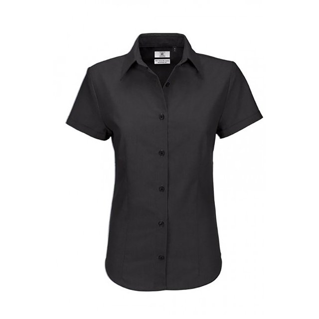 B&C- Camisa de manga corta Oxford para mujer (Negro)