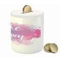 thumbnail image 3 of Saying Piggy Bank, Make It Happen Calligraphic Lettering on Soft Pastel Color Splash Cloud, Ceramic Coin Bank Money Box for Cash Saving, 3.6" X 3.2", Pale Blue Pink Lilac, by Ambesonne, 3 of 4