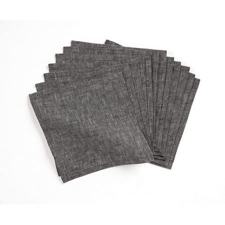 

6 x 6 Inch Linen Cocktail Napkins - Set of 12 - Handcrafted European Flax Machine Washable Athena - Charcoal Grey - 100%