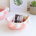 thumbnail image 2 of Cotton Rope Storage Basket with Pompoms Small Storage Box Desktop Cosmetics Storage Organizer Oval Multifunctional Basket - Pink, 2 of 6