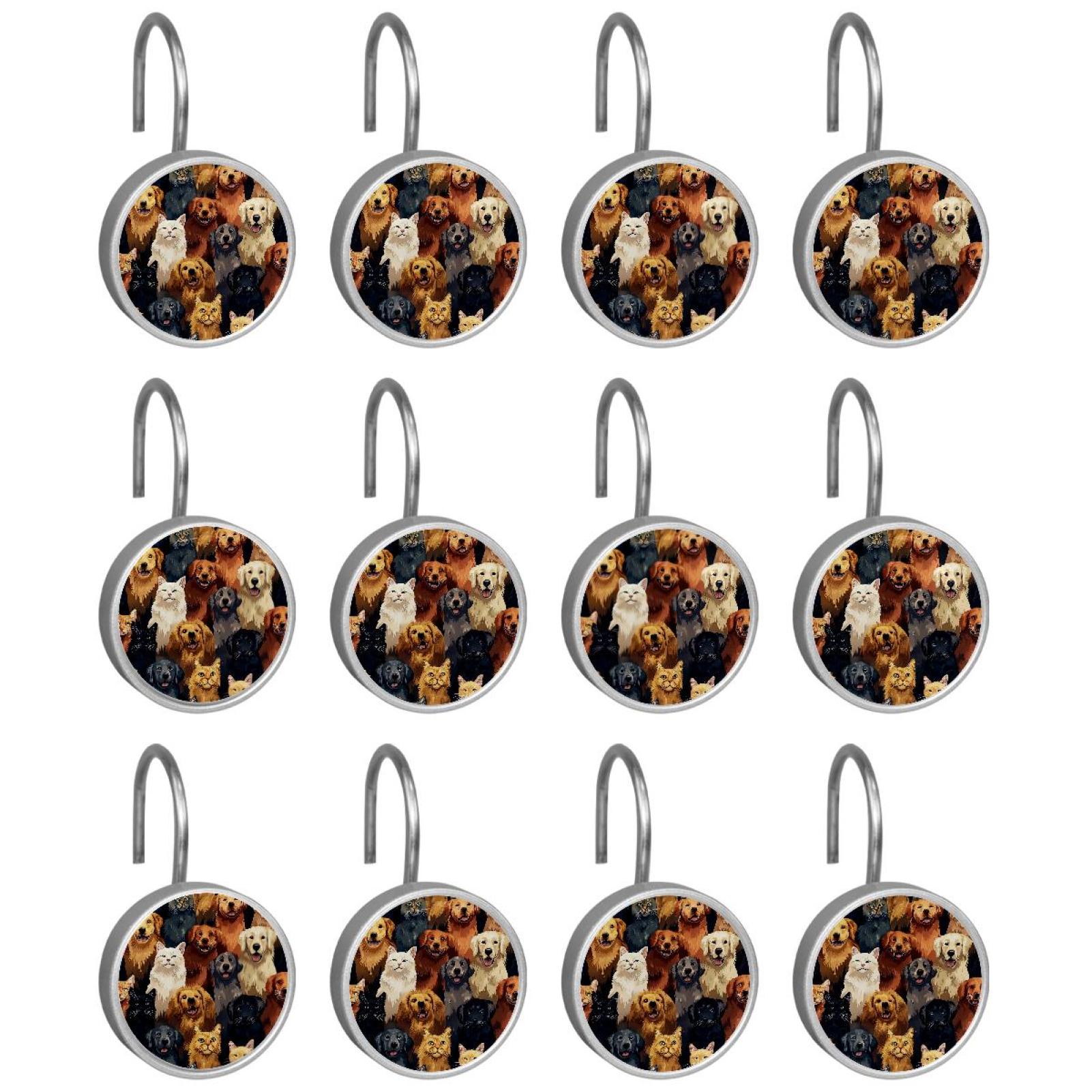 HemaKayy 12 Pcs Shower Curtain Hooks Bathroom Decorative Accessories Dogs Portraits
