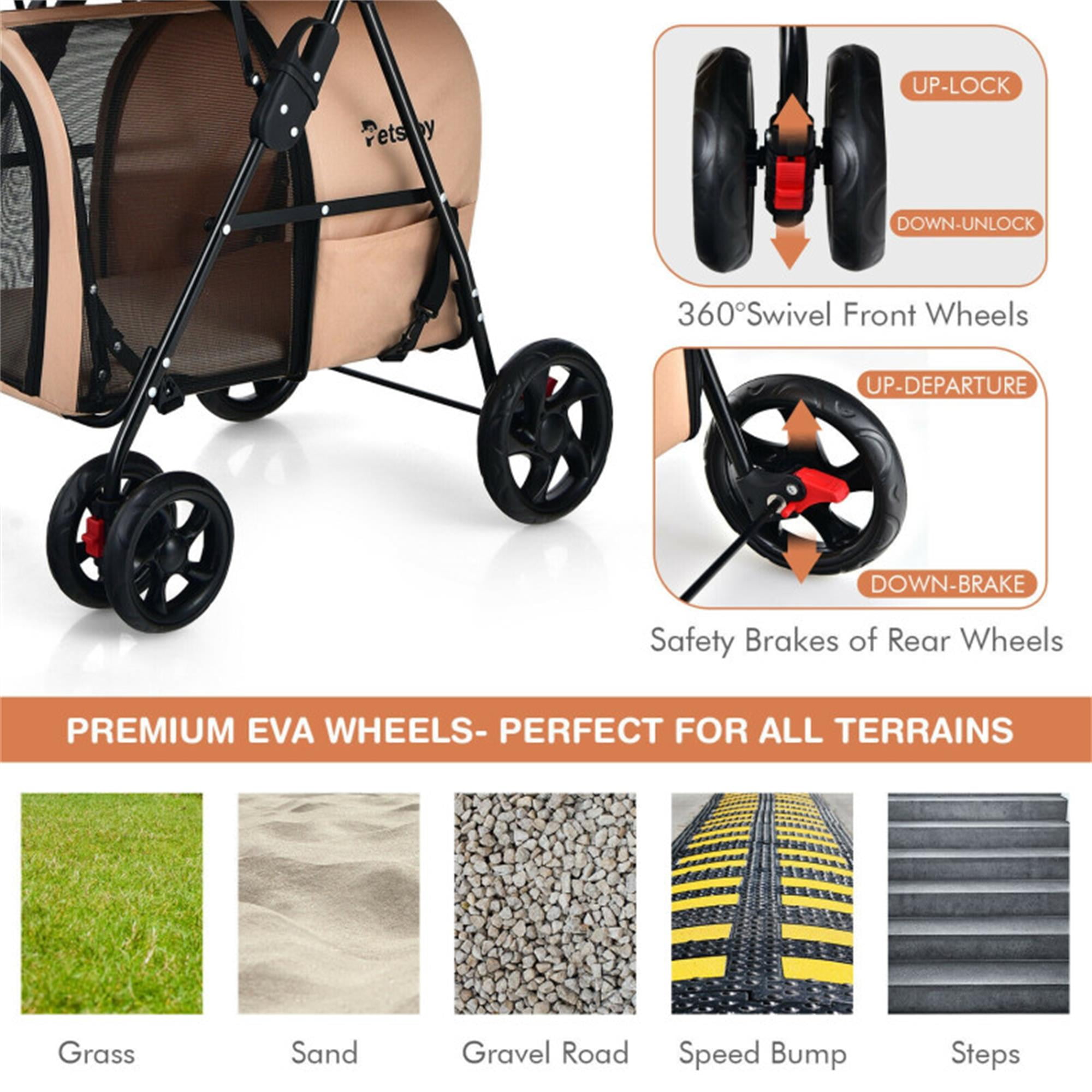 Pefilos 41" Double Pet Stroller Dog Cat Cage Jogger Stroller, 4-in-1 Travel Foldable Carrier Puppy Stroller with Detachable Carriers and Travel Carriage, Beige Pefilos 41" Double Pet Stroller Dog Cat Cage Jogger Stroller, 4-in-1 Travel Foldable Carrier Puppy Stroller with Detachable Carriers and Travel Carriage, Beige