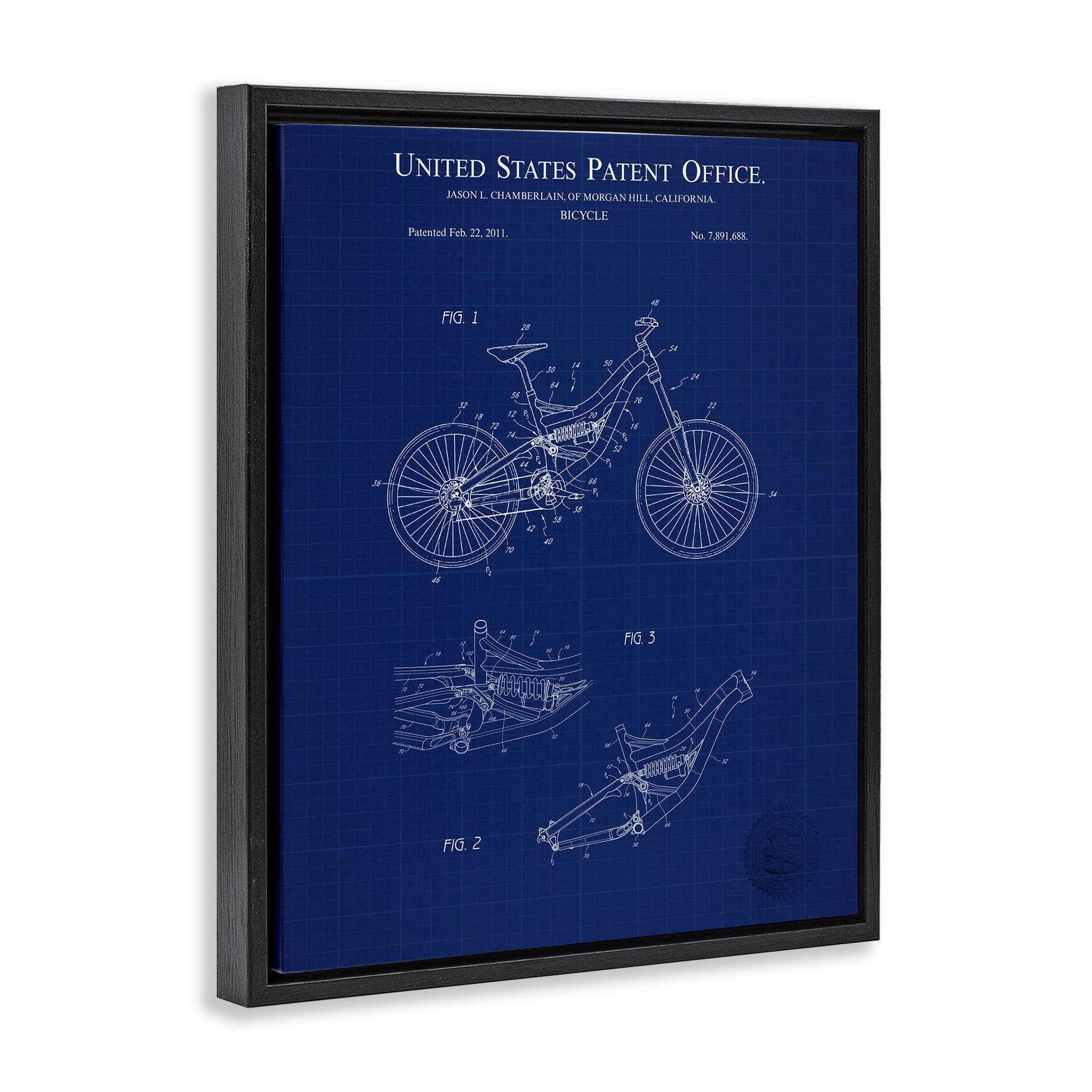 Stupell Industries Detailed Bicycle Blueprint Transportation Painting Black Floater Framed Art Print Wall Art, 25 x 31