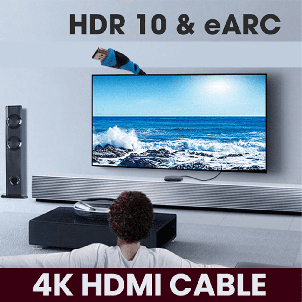XIBUZZ 30ft 4K HDMI Cable - High Speed 10Gbps, 60Hz, 1080p Full HD, CL3 In-Wall Rated, ARC, Ethernet