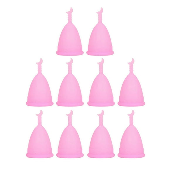 10pcs Soft Silicone Menstrual Cup Set Portable Flexible Reusable Crescent Stem Period Cup for Women Pink