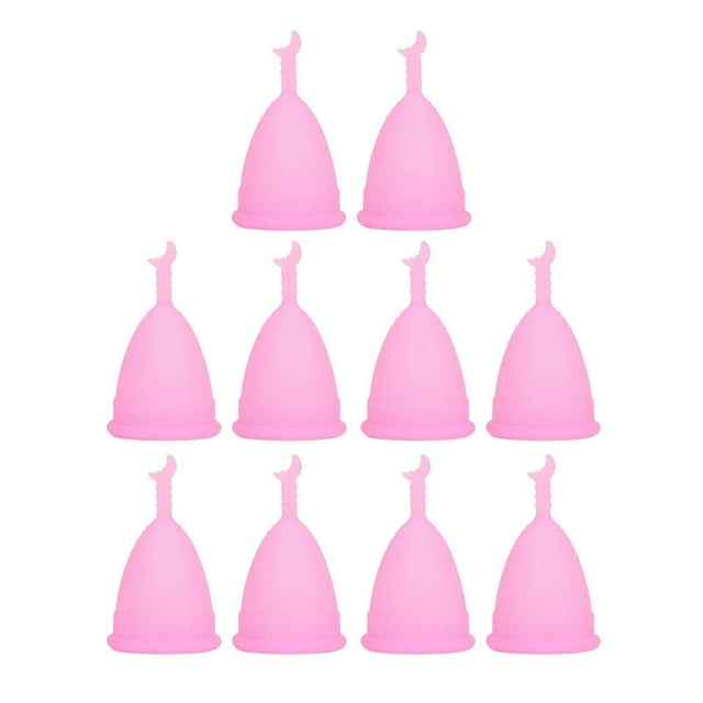 10pcs Soft Silicone Menstrual Cup Set Portable Flexible Reusable Crescent Stem Period Cup for Women Pink