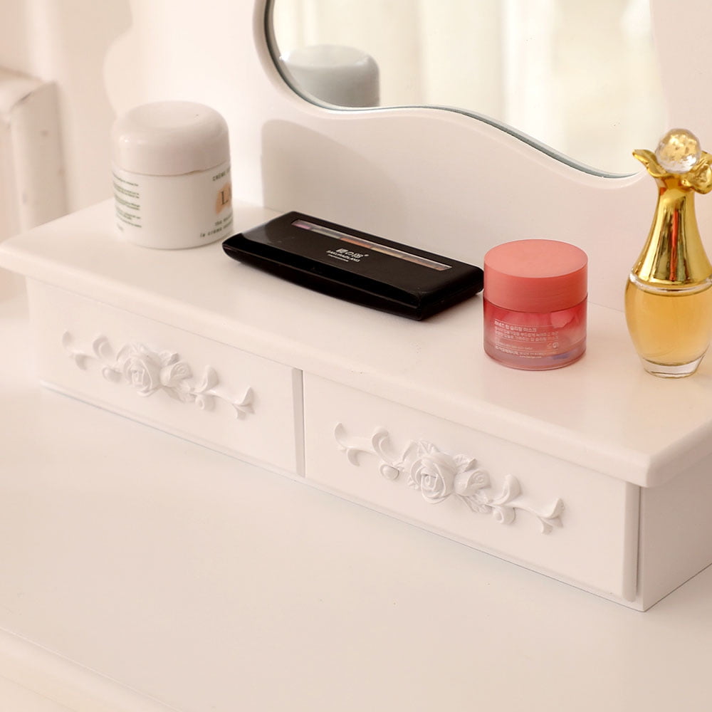 Lowestbest Vanity Table Dressing Table With Single Mirror and 3 Drawer for Home Bedroom