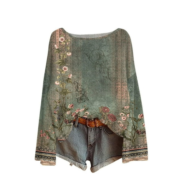 ShiShine Fall Sweaters for Women Lightweight Boho Knit Tops Vintage Long Sleeve Shirts Casual Loose Cute Pullover Sweater