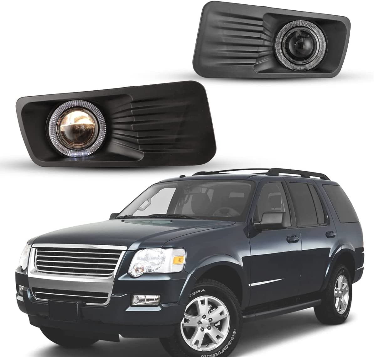 Fog Light Set for 2006-2010 Ford Explorer & 2007-2010 Ford Explorer Sport Trac w/Bulbs,Fog Light Assembly,Fog Lamp Replacement Clear Lens w/o Ironman & Sport Pkg,Eddie Bauer,Limited