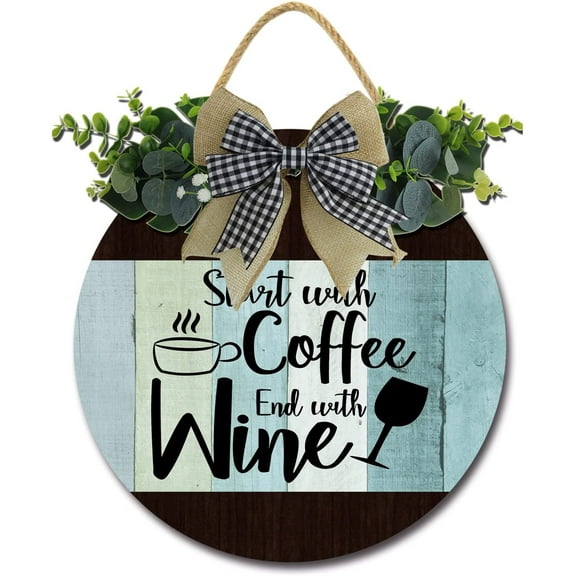 Eveokoki 12" Start With Coffee End With Wine Coffee Bar Decor Sign Farmhouse Wall Decor， Wooden Round Rustic Coffee Bar Decor， Coffee Lover Coffee Station Retro Decor Home Office Kitchen
