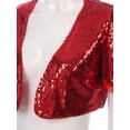 thumbnail image 5 of Eandarui Women's Sequin Jacket Sparkly Party Short Sleeve Open Front Crop Bolero Shrug Cardigan Red 3XL, 5 of 6