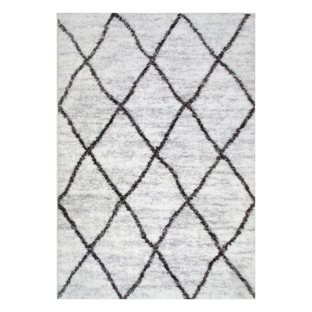 595850 Ardita Soft Shag Trellis Modern Gray/Charcoal Area Rug 3'9" x 5'9"