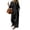 Black, variant on Linen Blend Long Sleeve Button Down Set for Women, Notched Collar Shirt & Wide Leg Pants - Casual Solid Color Two Piece Lounge Outfit with Pockets Black L