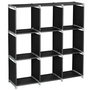 3 Tiers 9 Cubes Storage Shelf Organizers, Black Book Shelf Cube Storage Shelf for Clothes, Bookcase Plastic Storage Cabinets for Bedroom Living Room Office PKCH4378