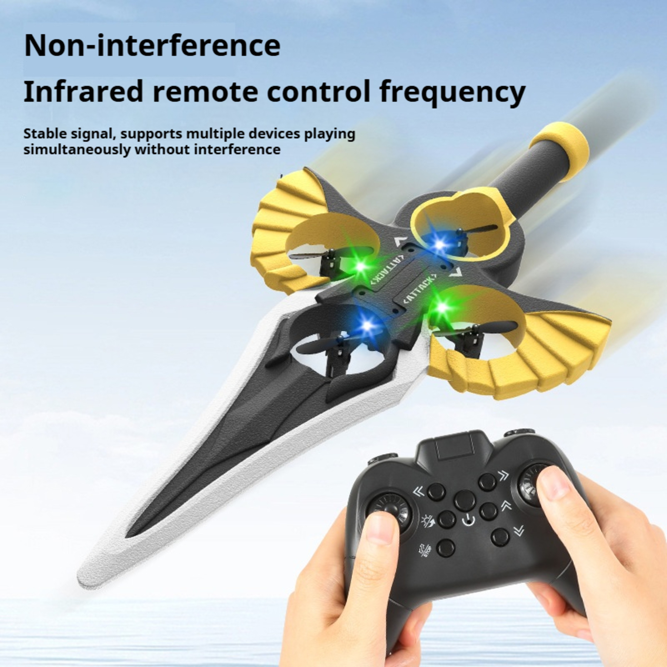Funtogether Toys Flying Sword RC Drone, 2.4GHz 4-Motor Quadcopter, EPP Foam Material, One-Key Takeoff/Landing with 360° Flips & LED Lights, Easy to Fly Toy for Kids & Beginners